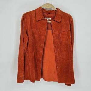 VTG Yvonne Le Marie Orange 60s 70s Suede Leather Button Front Jacket Top sz 4